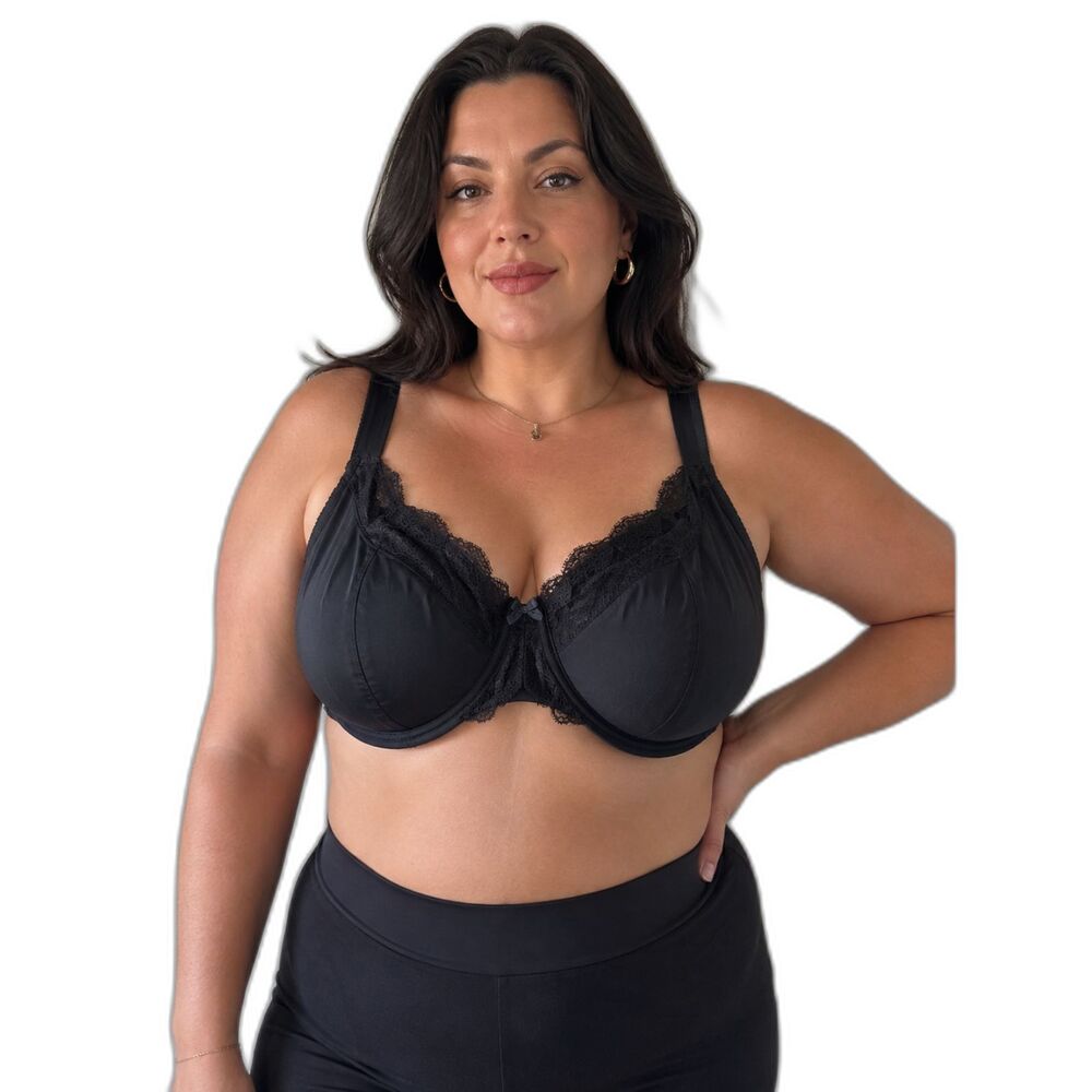 Amoureuse Supportive Black Lace Underwire Bra - Full Coverage- Size 48D - NWOT